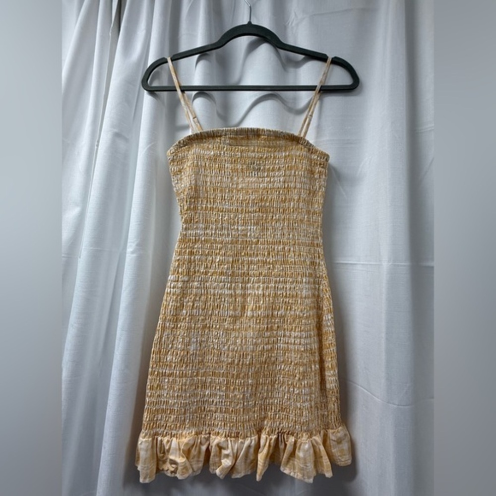 Wild Fable Yellow Gingham Smocked Mini Dress Size S